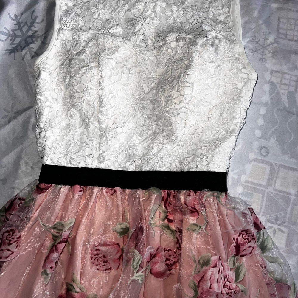 Papaya White Lace and Pink Floral Kids Dress